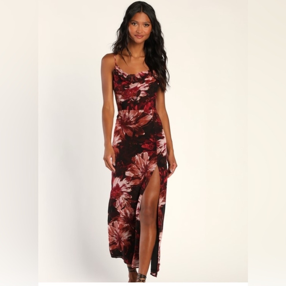 Lulu's Floral Maxi Dress - Red and Black